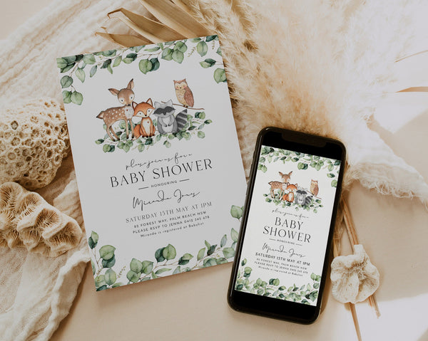 Baby Shower Invitation, Woodlands Baby Shower Invitation, Gender Neutral Baby Shower, Greenery Baby Shower Invite Baby Boy, Phone Evite