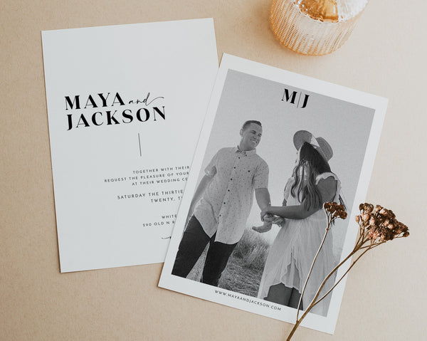 Wedding Invitation Template, Invitation with Photo, Minimalist Wedding Invite, Wedding Invitation Template Download, Rustic, Maya