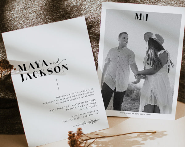 Wedding Invitation Template, Invitation with Photo, Minimalist Wedding Invite, Wedding Invitation Template Download, Rustic, Maya