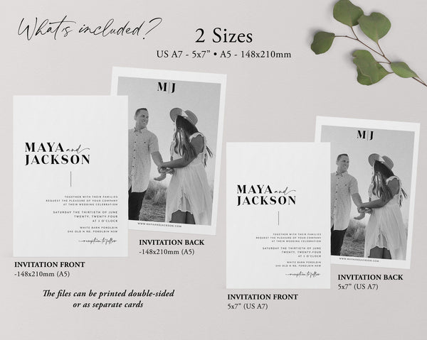 Wedding Invitation Template, Invitation with Photo, Minimalist Wedding Invite, Wedding Invitation Template Download, Rustic, Maya