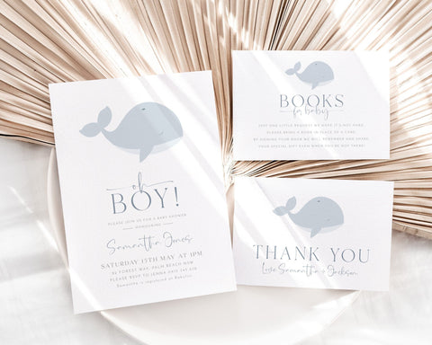 Whale Baby Shower Invitation, Blue Whale Invitation, Boy Baby Shower Invitation, Couples Shower, Oh Boy Invitation, Whale Baby Invitation