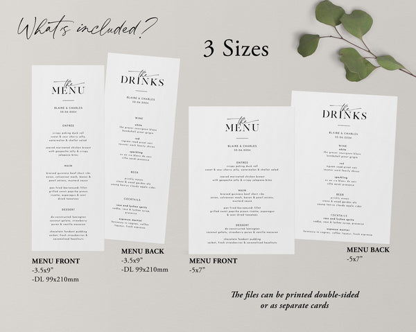 Wedding Menu Template, Minimalist Wedding Menu, Modern Wedding Menu, Minimal Menu Wedding, Templett Wedding Menu, Editable Menu, Blaire