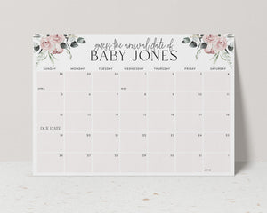 Baby Shower Due Date Calendar, Floral Baby Birth Date Sign, Guess the Arrival Date Sign, Due Date Sign, Editable Printable Baby Shower Signs