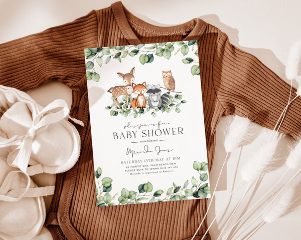 Baby Shower Invitation, Woodlands Baby Shower Invitation, Gender Neutral Baby Shower, Greenery Baby Shower Invite Baby Boy, Phone Evite