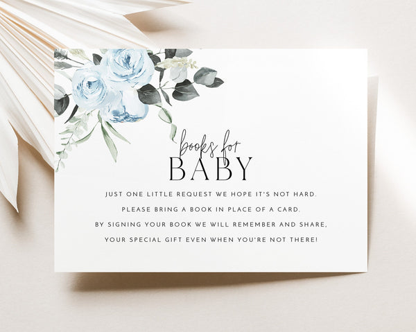 Books For Baby Card Printable, Book Request Card, Blue Floral Baby Shower Book For Baby, Blue Flower Invitation, Blue Baby Shower Printables