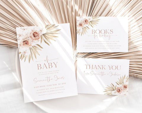 Boho Baby Shower Invitation, Dried Flower Baby Shower Invitation, Girl Baby Shower, Boho Invitation, Boho Flowers, Boho  Dried Palm & Orchid