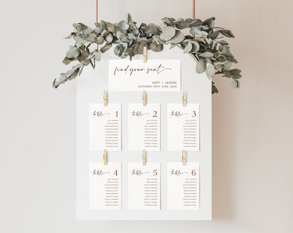 Wedding Seating Chart Card Template, Minimalist Wedding Seating Chart Cards, Modern Seating Chart Cards, Table Number Seating Cards, Amy