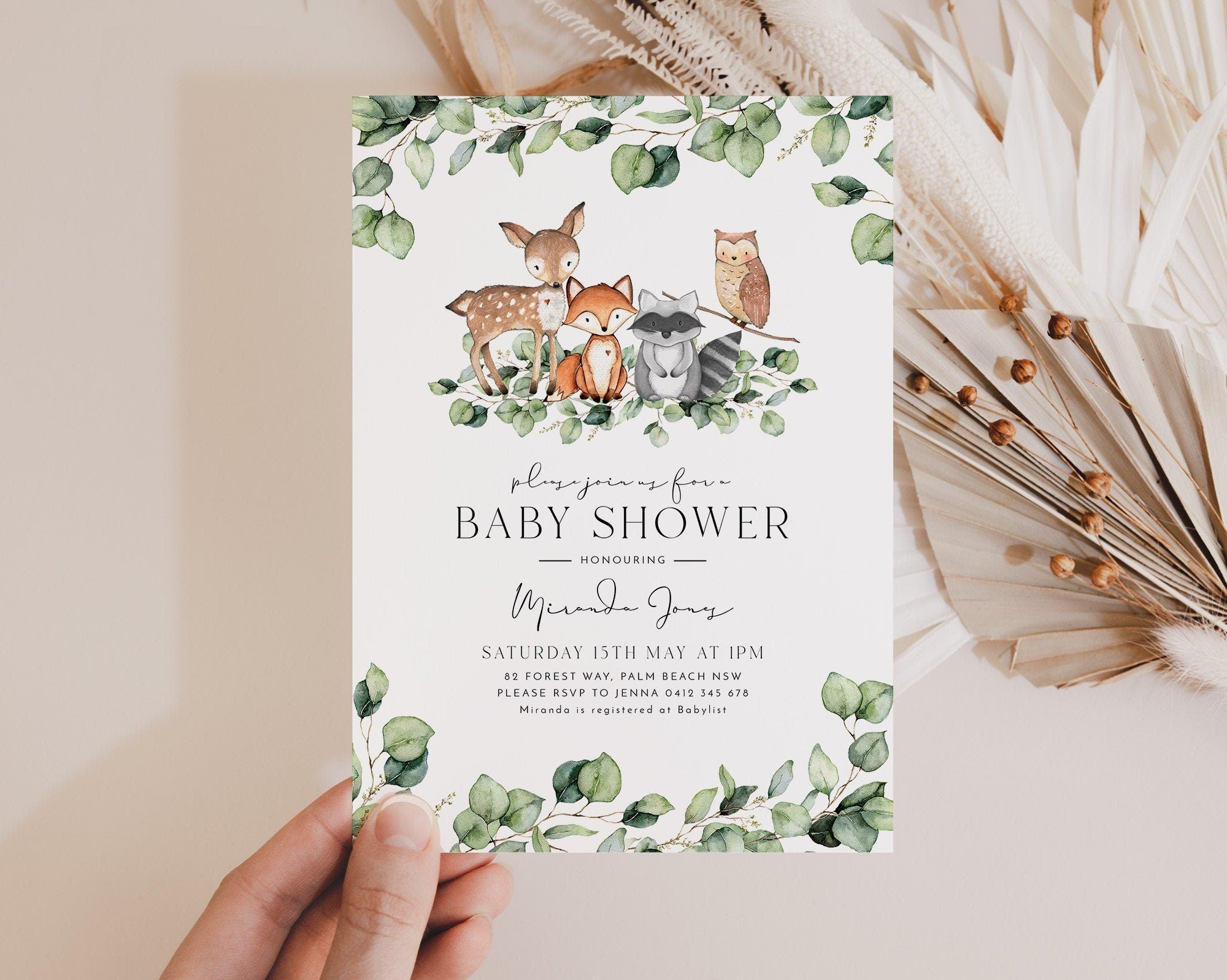 Baby Shower Invitation, Woodlands Baby Shower Invitation, Gender Neutral Baby Shower, Greenery Baby Shower Invite Baby Boy, Phone Evite