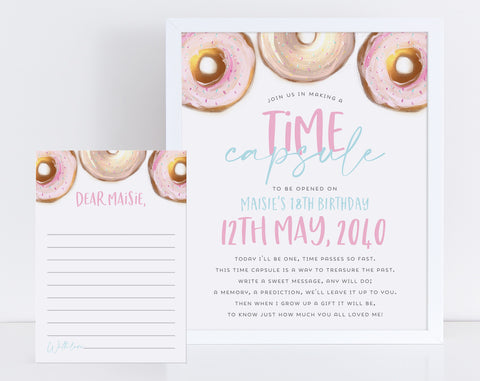 Donut Time Capsule, 1st Birthday Time Capsule Sign, Time Capsule Template, Donut Grow Up, Donut 1st Birthday, Invitation Template Digital