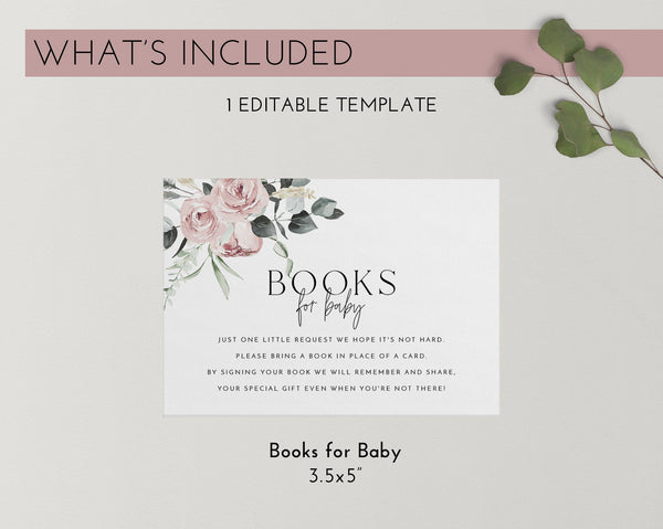 Books For Baby Card Printable, Book Request Card, Pink Floral Baby Shower Book For Baby, Pink Flower Invitation, Pink Baby Shower Printables