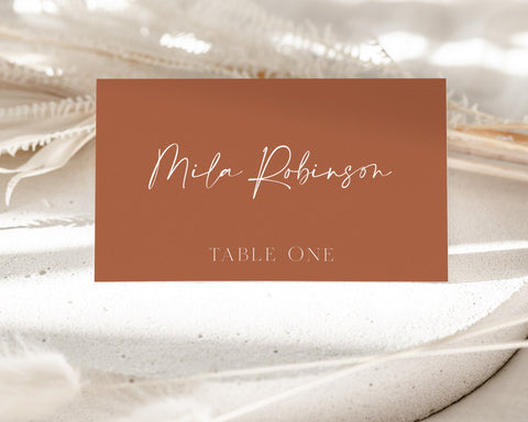 Printable Place Cards, Rust Wedding Name Cards, Escort Card Template, Minimal Place Cards, Editable Template, Terracotta, Flat, Folded, Mila