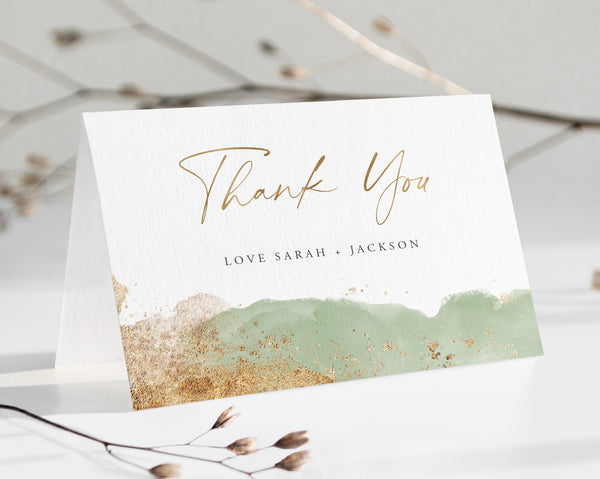 Thank You Card Template, Printable Thank You Card, Baby Shower Thank You Card Editable Template, Sage and Gold Baby Shower Thank You Card