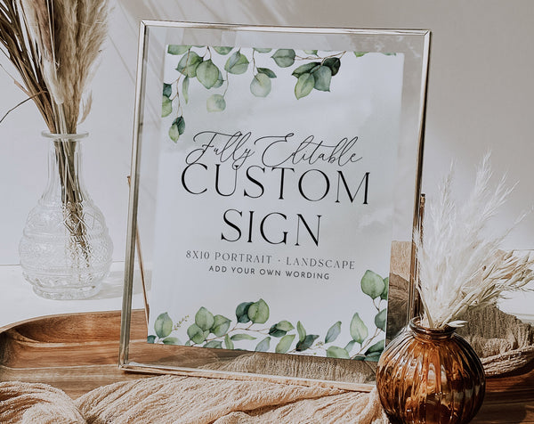 Baby Shower Sign, Greenery Baby Shower Sign, Eucalyptus Editable Sign 8x10 Custom Sign, Landscape Sign Portrait Sign, Printable Baby Signs