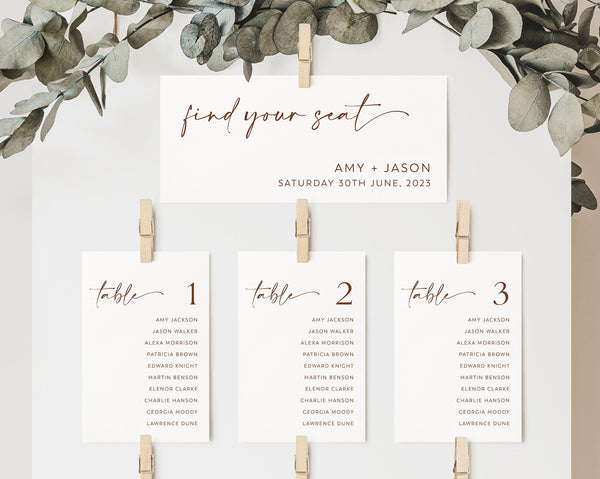 Wedding Seating Chart Card Template, Minimalist Wedding Seating Chart Cards, Modern Seating Chart Cards, Table Number Seating Cards, Amy