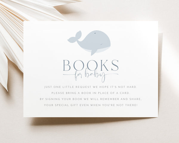 Books For Baby Card Printable, Book Request Card, Blue Whale Baby Shower Book For Baby, Blue Whale Invitation, Blue Baby Shower Printables