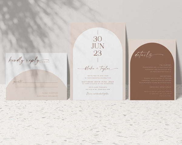 Arch Wedding Invitation Template Set, Minimalist Wedding Invitation Template Download, Editable Modern Wedding Invite Instant Download Blake