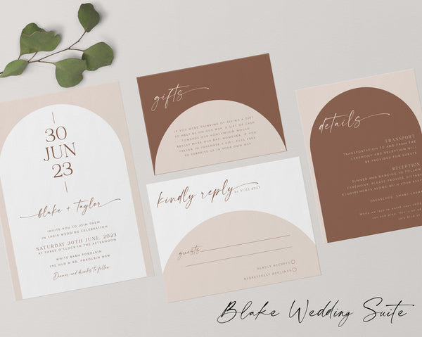 Arch Wedding Invitation Template Set, Minimalist Wedding Invitation Template Download, Editable Modern Wedding Invite Instant Download Blake