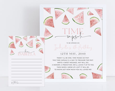 One In A Melon Time Capsule, 1st Birthday Time Capsule Sign, Time Capsule Template, Watermelon 1st Birthday, Invitation Template Digital