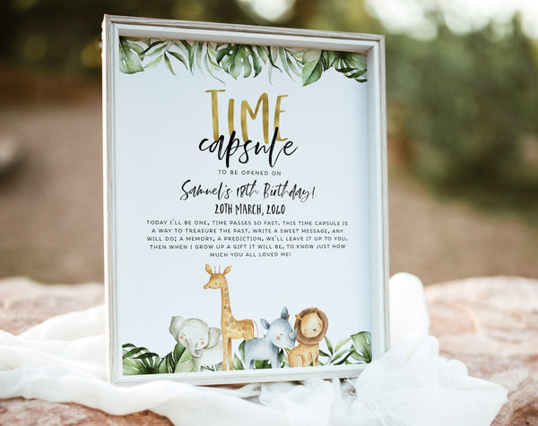 Time Capsule First Birthday, 1st Birthday Time Capsule Sign, Time Capsule Template, Wild One 1st Birthday Time Capsule, Safari 1st Birthday