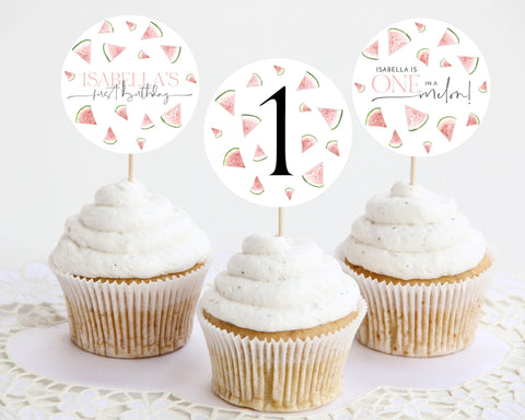 Melon Cupcake Toppers, Printable Cupcake Topper, Watermelon Cupcake Topper, 1st Birthday Editable Cupcake Toppers, One In A Melon Birthday