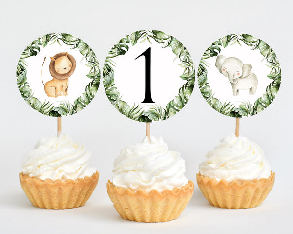 Wild One Cupcake Toppers, Printable Cupcake Toppers, Safari Animals Cupcake Toppers, 1st Birthday Boy Editable Cupcake Toppers, Wild One