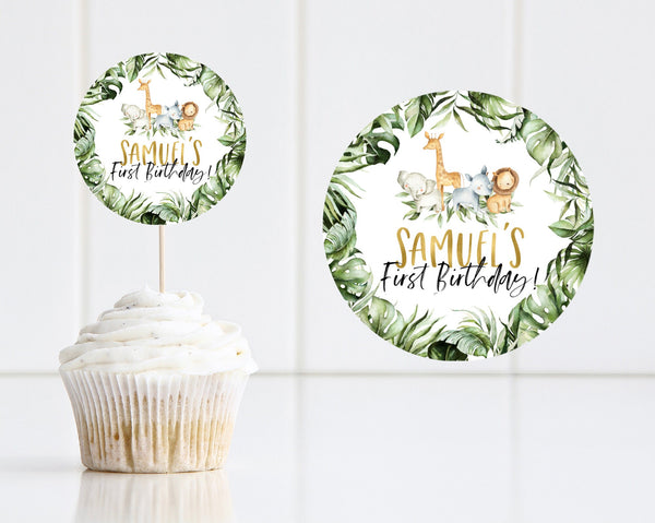 Wild One Cupcake Toppers, Printable Cupcake Toppers, Safari Animals Cupcake Toppers, 1st Birthday Boy Editable Cupcake Toppers, Wild One
