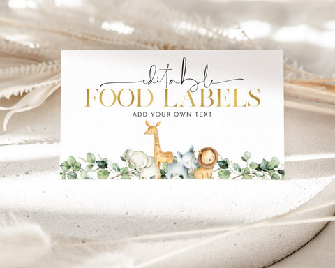 Wild One Food Labels, Safari Food Label Card, Food Tent Card, Birthday Food Tags, Folded Food Cards, Tented Food Labels, Wild One Food Cards