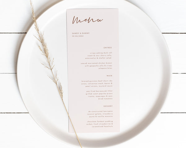 Wedding Menu Template, Minimalist Wedding Menu, Modern Wedding Menu, Beige Wedding Menu, Templett Wedding Menu, Editable Menu, Sandy