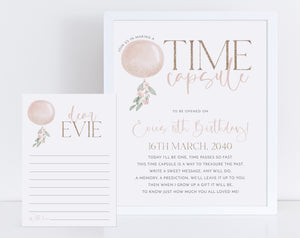 Miss ONEderful Time Capsule, 1st Birthday Time Capsule Sign, Pink Balloon Time Capsule Template, Girls 1st Birthday, Time Capsule Printable