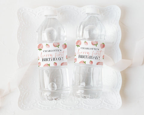 Berry Water Bottle Labels, Strawberry Water Labels, Printable Water Bottle Label, Berry First Birthday Water Labels, Girls 1st Birthday