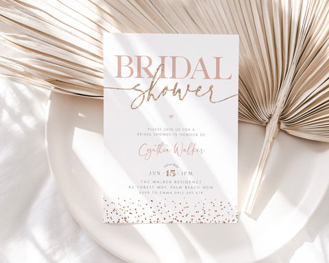 Rose Gold Bridal Shower Invitation, Blush Bridal Shower Invitation, Bridal Shower Evite, Bride to Be Invite, Kitchen Tea Invitation Template