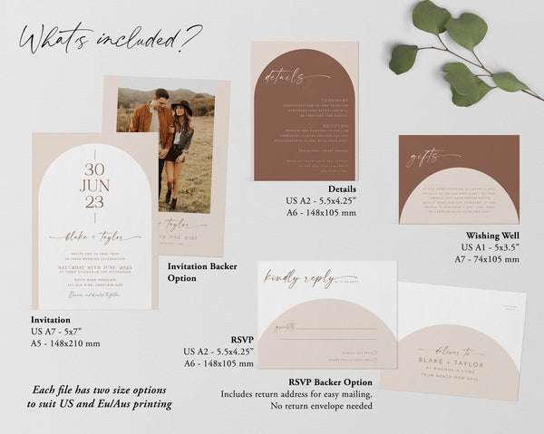 Arch Wedding Invitation Template Set, Minimalist Wedding Invitation Template Download, Editable Modern Wedding Invite Instant Download Blake