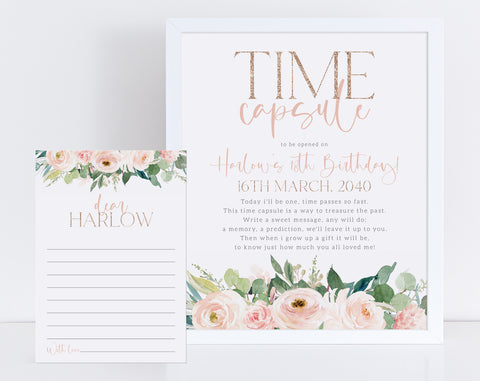 Miss ONEderful Time Capsule, 1st Birthday Time Capsule Sign, Pink Floral Time Capsule Template, Girls 1st Birthday, Time Capsule Printable