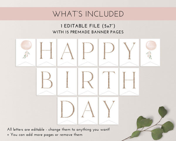 Happy Birthday Banner Printable, Happy 1st Birthday Banner, First Birthday Decor, ONEderful Birthday Banner, Pink Rose Gold Birthday Banner