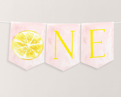 Lemon One High Chair Banner Printable, 1st Birthday Banner For High Chair, Birthday Decor, Lemon Birthday High Chair Banner, Pink Lemonade