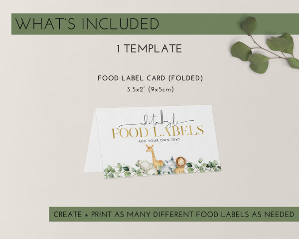 Wild One Food Labels, Safari Food Label Card, Food Tent Card, Birthday Food Tags, Folded Food Cards, Tented Food Labels, Wild One Food Cards