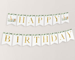 Happy Birthday Banner Printable, Happy 1st Birthday Banner, First Birthday Decor, Wild One Birthday Banner, Safari Birthday Banner Editable