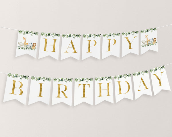 Happy Birthday Banner Printable, Happy 1st Birthday Banner, First Birthday Decor, Wild One Birthday Banner, Safari Birthday Banner Editable