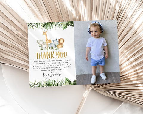 Thank You Card Template, Printable Thank You Card, Birthday Thank You Card Editable Template, Wild One Thank You Card, Safari Thank You Card