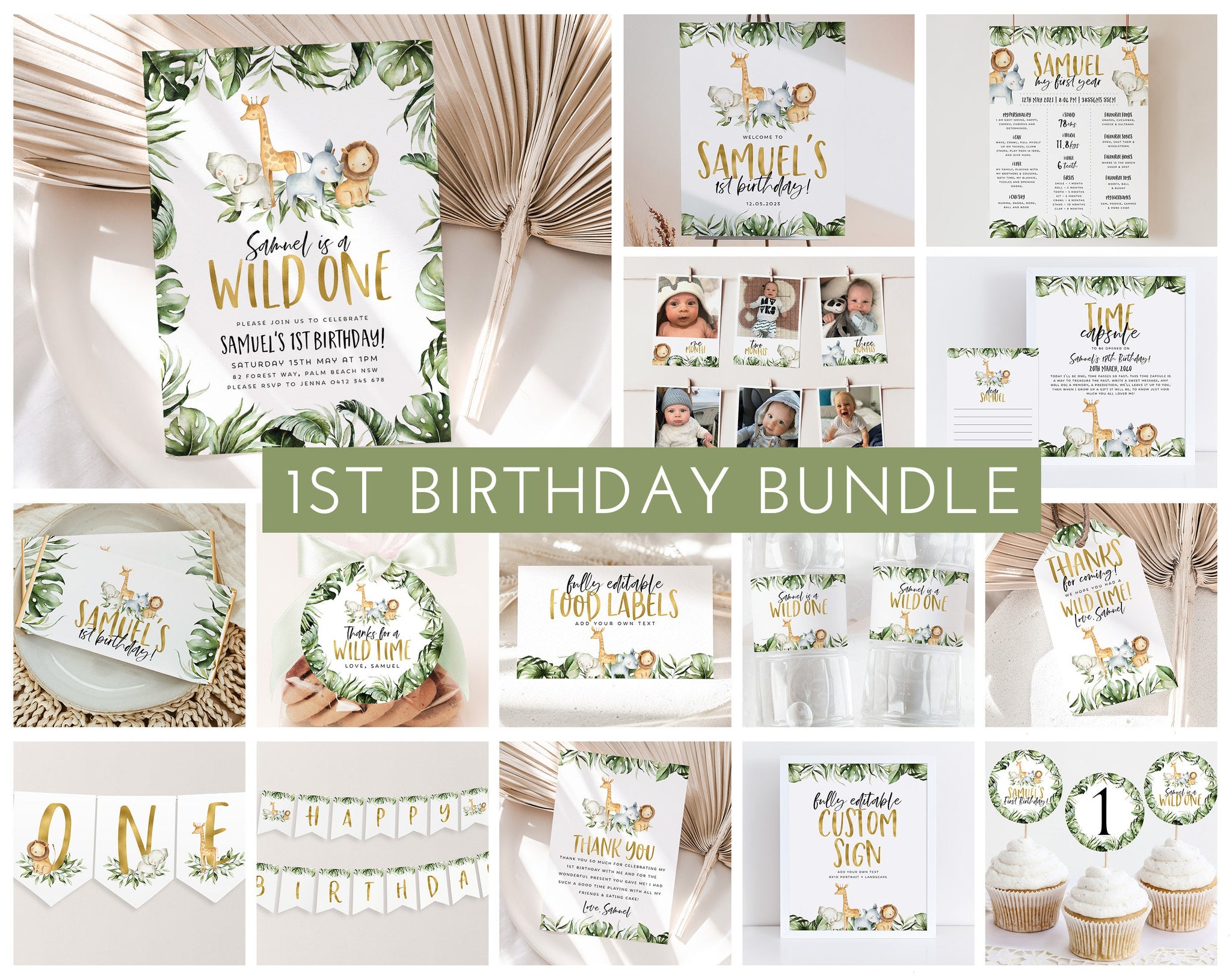 Wild One 1st Birthday Invitation Bundle, Printable Wild One Invitation, Wild One 1st Birthday Decorations, Wild One Birthday Boy, Safari One