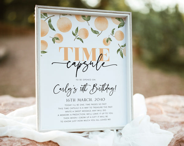 Oranges Time Capsule, 1st Birthday Time Capsule Sign, Time Capsule Template, Little Cutie 1st Birthday, Orange Time Capsule Template Digital