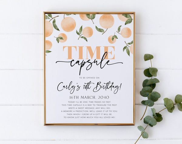 Oranges Time Capsule, 1st Birthday Time Capsule Sign, Time Capsule Template, Little Cutie 1st Birthday, Orange Time Capsule Template Digital