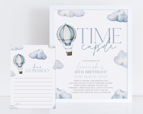 Mr ONEderful Time Capsule First Birthday, 1st Birthday Time Capsule Sign, Time Capsule Template, Mr Onederful 1st Birthday, Hot Air Balloons