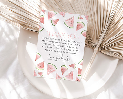 Watermelon Thank You Card Template, Printable Thank You Card, Birthday Thank You Card Editable Template, One In A Melon Thank You Card