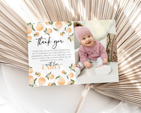 Oranges Thank You Card Template, Printable Thank You Card, Birthday Thank You Card Editable Template, Little Cutie Birthday Thank You Card