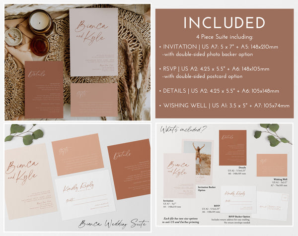 Wedding Invitation Set Bundle, Minimalist Wedding Invitation Template, Wedding Suite Printable Wedding Invitation, Editable Wedding, Bianca