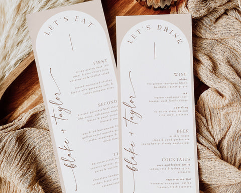 Arch Wedding Menu Template, Minimalist Wedding Menu, Modern Wedding Menu, Boho Wedding Menu, Templett Wedding Menu, Editable Menu, Blake