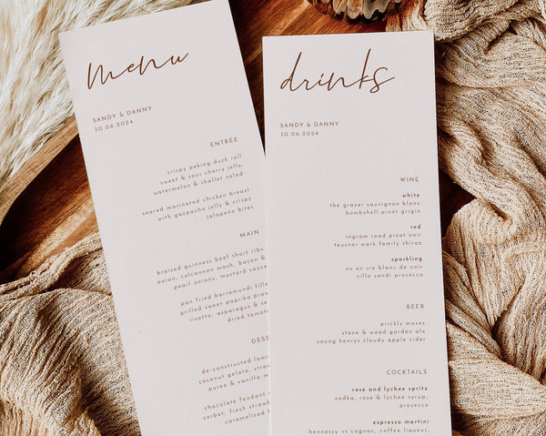 Wedding Menu Template, Minimalist Wedding Menu, Modern Wedding Menu, Beige Wedding Menu, Templett Wedding Menu, Editable Menu, Sandy