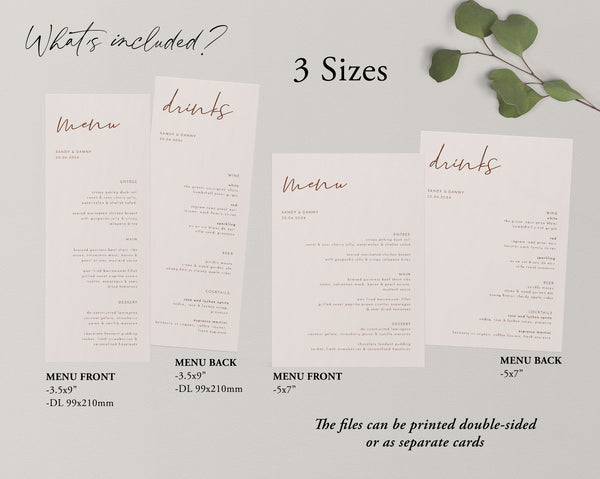 Wedding Menu Template, Minimalist Wedding Menu, Modern Wedding Menu, Beige Wedding Menu, Templett Wedding Menu, Editable Menu, Sandy