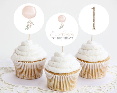 ONEderful Cupcake Toppers, Printable Cupcake Topper, Pink Balloons, 1st Birthday Editable Cupcake Toppers, Onederful First Birthday Girl